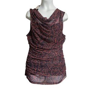 Sleeveless Black & Red Patterned Cowl Neck RuchedTop By Cable & Gauge Womens S